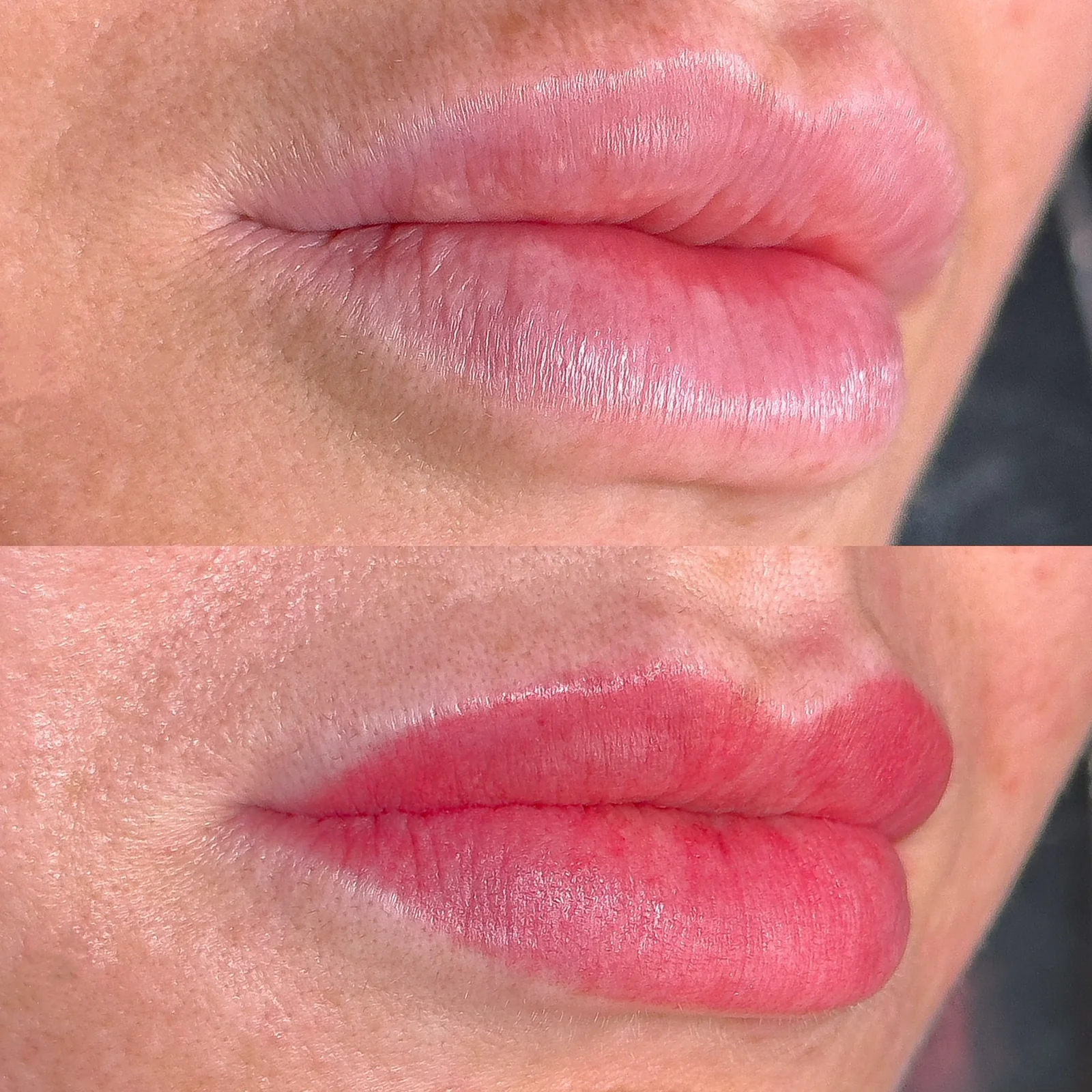 Dois registros de Baby Lips com pigmentação em tonalidade rosada nos lábios.